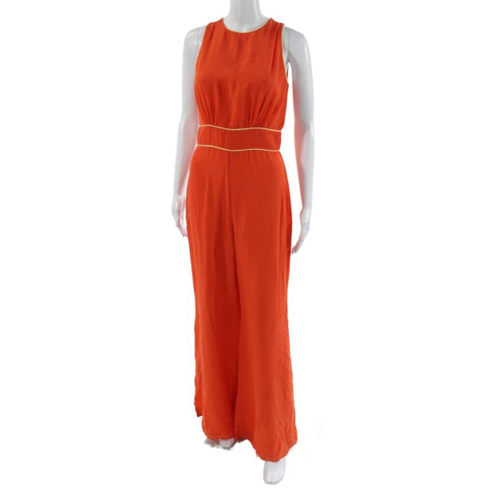 Belle Badgley Mischka Womens Orange Sleeveless Jumpsuit Zip Polyester Size 4 - Picture 2 of 5